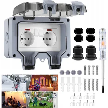 Elektrická zásuvka DVOJITÁ VENKOVNÍ VODOTĚSNÁ ZÁSUVKA ZAHRADNÍ S VYPÍNAČEM IP66