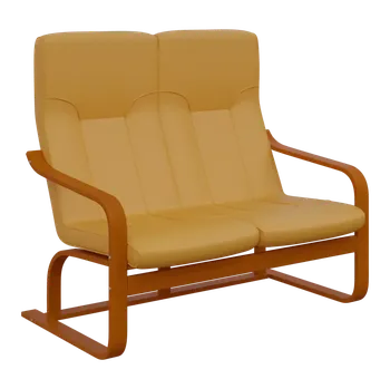 Sedací souprava BO - 2 dvojkřeslo, dřevěná kostra, moření třešeň, koženka OTO T 5, žluto-oranžová