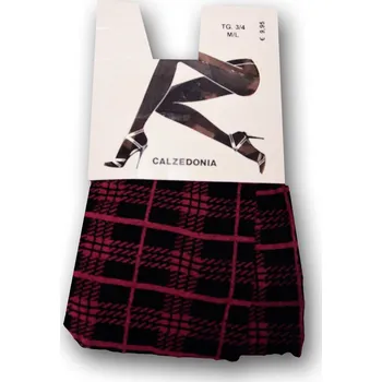 Dámské oblečení Calzedonia italské punčocháče černé s červenou kostkou - velikost 1-2, Černá