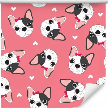 Fototapeta Tapeta PRO DĚTI - Francouzští buldočci, pejsci a srdíčka