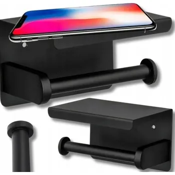 Držák toaletního papíru Aptel černý kovový nástěnný s poličkou AG887