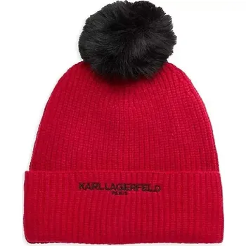 Čepice Karl Lagerfeld dámská zimní čepice Pom Pom Cable červená univerzální