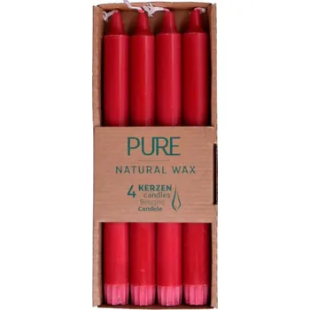 Svíčka Svíčka TAPER z přírodního vosku pr.2,3x25cm, červená|karmin-rot, balení 4ks|Wenzel
