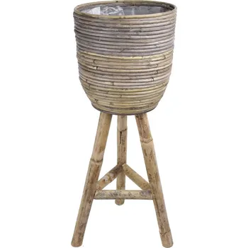 Obal na květináč Van der Leeden Obal na květináč STRIPE, s igelitovou výplní, dřevěné nohy, šedá, 25x64cm|Van Der Leeden 1915