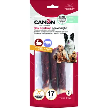 Pamlsek pro psa CAMON TYČKA KROUCENÁ BUVOLÍ + KRÁLÍK 3 ks 17 cm 140 g