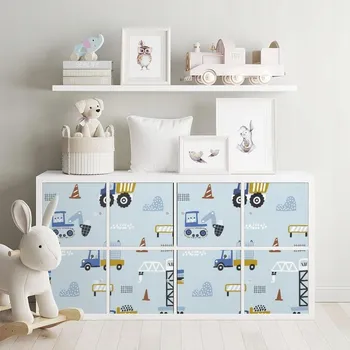 Fototapeta Samolepka IKEA KALLAX Stavební Stroje na Modrém Pozadí