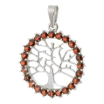 Šperk Stříbrný přívěšek strom života s českými granátky STRZ1188F + dárek zdarma