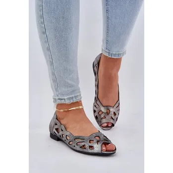 Dámské baleríny PE2 Vzorované baleríny s odkrytými prsty stříbrné Calgis Boto šedá 3258314