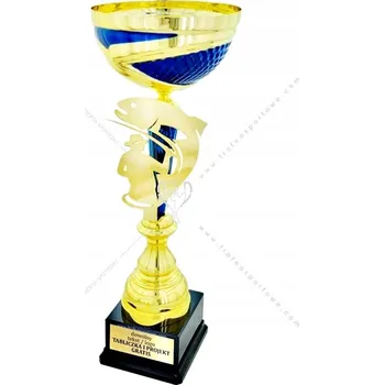 Impozantní zlatomodrý kovový pohár Rybaření 39 cm + GRAVÍROVÁNÍ DÁREK