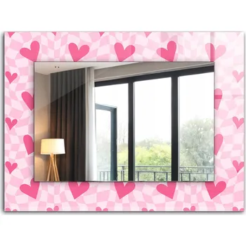 Zrcadlo Zrcadlo zrcadlo s s potiskem a ozdobným skleněným rámem XXL 80x60 cm Růžová srdíčka