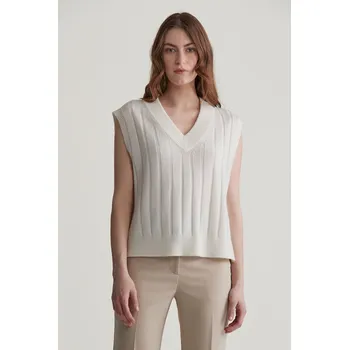 Dámský svetr VESTA GANT WIDE RIBBED WOOL V-NECK VEST CREAM