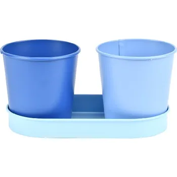 Květináč Květináč 2ks s podtáckem, kov, světle modrá (DOPRODEJ)|Esschert Design