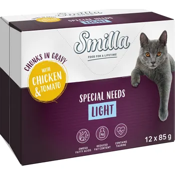 Krmivo pro kočku 24ks-24x85g Smilla Adult Light kapsičky kousky v omáčce se zeleninou - kuřecí s rajčaty