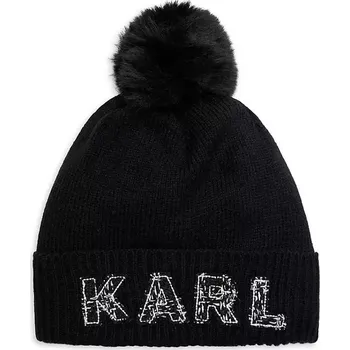 Čepice Karl Lagerfeld dámská zimní čepice Pom Pom Cable černá univerzální