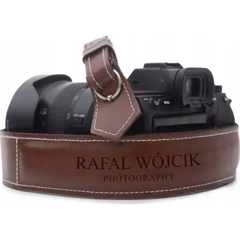 Popruh k fotoaparátu a kameře Řemínek k fotoaparátu s gravírováním z pravé hnědé kůže s personalizací SOLIER