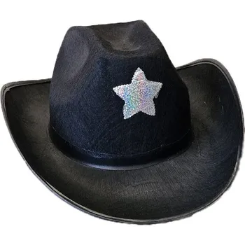 Karnevalový doplněk Kovbojský klobouk se stříbrnou hvězdou bez šňůrky