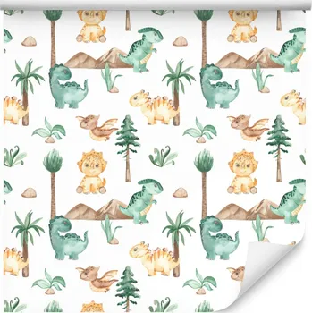 Fototapeta Dětská tapeta Pohádkoví DINOSAUŘI Rostliny Akvarel
