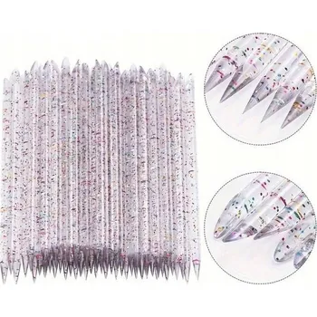 50x TYČINKY NA KŮŽIČKU MANIKÚRA PEDIKÚRA OPAKOVANĚ POUŽITELNÉ PLASTOVÉ S GLITRY