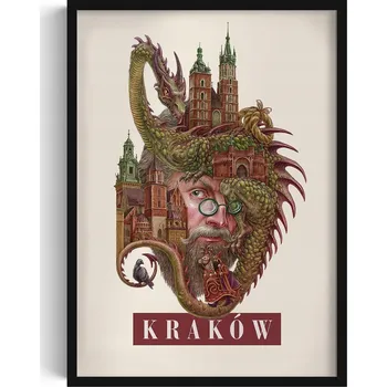 Obraz Obraz na zeď rám Vintage retro styl Krakov Kostel Panny Marie Drak 50x70 cm