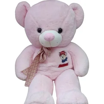 plyšák Velký Plyšový Medvídek Růžový Měkký S Mašlí a Nášivkou Medvídka 75 cm