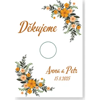 Party nádobí Personal Děkovná kartička 8ks - Oranžové květiny