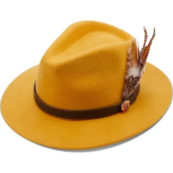 Klobouk ALAN PAINE - Richmond UNISEX Felt klobouk s peřím Mustard Žlutá S