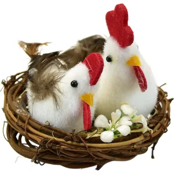 Velikonoční dekorace Slepička s kohoutkem v hnizdečku 9x10 cm