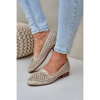 Dámské baleríny PE2 Děrované Baletky S Mašlí Eko Kůže Zlaté Relabra Boto krémová 3258285