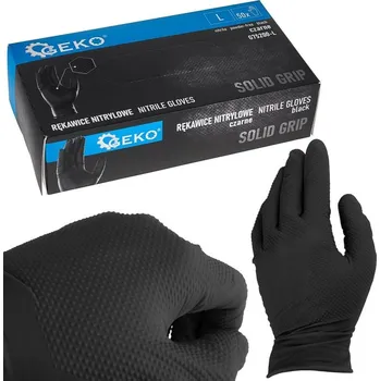 Pracovní rukavice Nitrilové rukavice Solid Grip 3D, pevné, odolné chemikáliím, 50 ks, černé, velikost L - GEKO