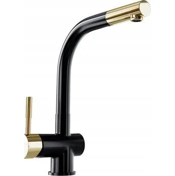 Vodovodní baterie Stojánková kuchyňská baterie Globalo Lobio Black/Light Gold Ring černá