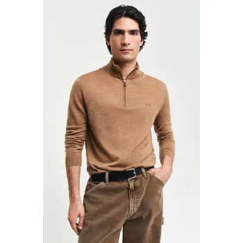 Pánské oblečení SVETR GANT EXTRAFINE MERINO WOOL HALF ZIP DK. SAND MELANGE