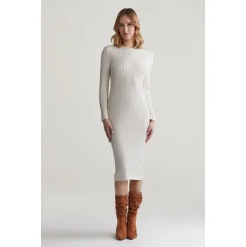 Dámské šaty ŠATY GANT MINI CABLE KNIT DRESS CREAM