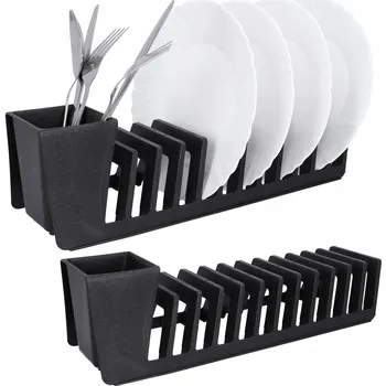 Odkapávač na nádobí Odkapávač na příbory a talíře, sušák, stojan, organizér, černý, 11,5x37 cm