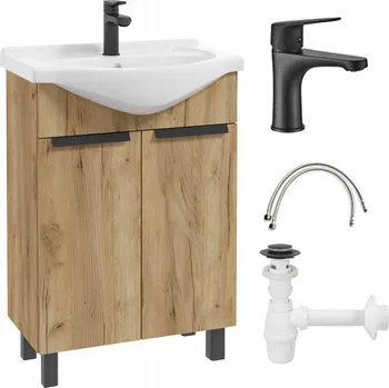 Šatní skříň Sada koupelnové skříňky dub craft s umyvadlem, baterií a sifonem 85x60x30 cm
