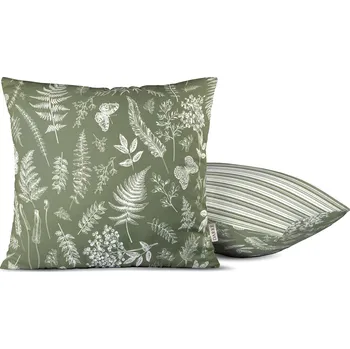 Dekorativní polštářek DARRÉ Povlak na polštář V kapradinách s pruhem - zelenobílý Velikost: 40 x 40