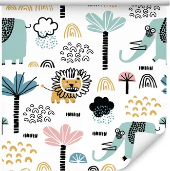 Tapeta Tapeta savana lvi sloni stromy pokoj pro chlapce