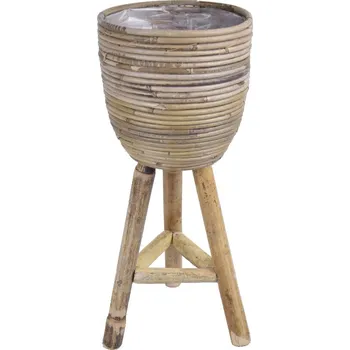 Obal na květináč Van der Leeden Obal na květináč STRIPE, s igelitovou výplní, dřevěné nohy, šedá, 20x47cm|Van Der Leeden 1915