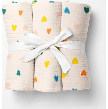 látková plena Mušelínová plena/dečka Nature MSN-037 Srdíčka na krémově bílém - ZVÝHODNĚNÁ SADA 3 KS 120x120 cm - Sada 3 ks