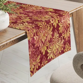 ubrus Sametový běhoun na stůl Tamara TMR-053 Zámecký vzor na vínově červeném 20x120 cm