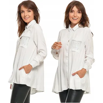 Dámská košile Moraj dámská košile s dlouhým rukávem bez vzoru bílá oversize volná košile křišťály velikost XL