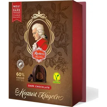 Bonboniéra REBER Mozart Kugeln 120 g VEGAN - luxusní bonboniéra - Amadeus HOŘKÁ - VÝPRODEJ !!! DMT: 8/2024 (Mozart Kugeln dark chocolate - Baroko Mozart)