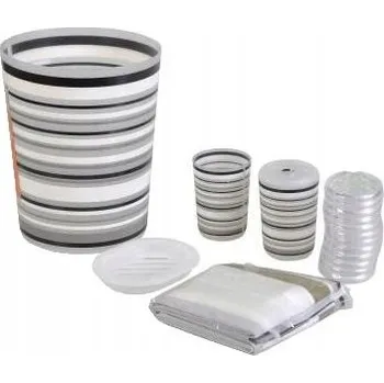 Sada koupelnových doplňků Koupelnová sada: závěs, koš, kelímky na kartáčky, mýdlenka