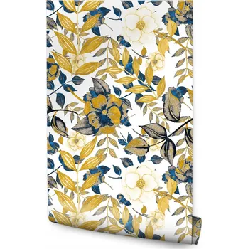 Fototapeta Tapeta v Rolích Malované KVĚTY Retro Styl Listy