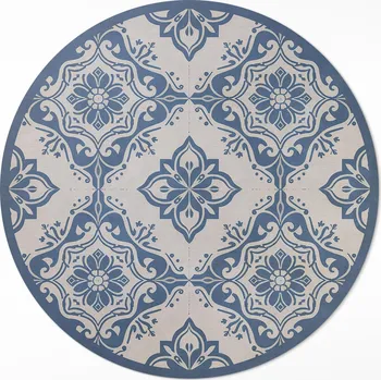 Koberec Kulatý Koberec z PVC do obývacího pokoje Rozměr ⌀ 50 cm Bílá posypka na modrém pozadí