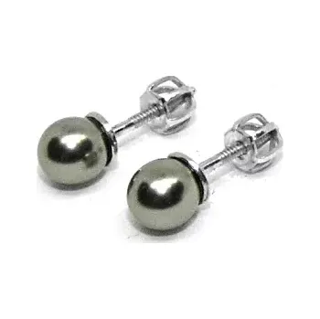 Náušnice Stříbrné náušnice synt. perla šedozelená - NŠ1183m (Stříbrné náušnice s umělou perlou 6 mm)