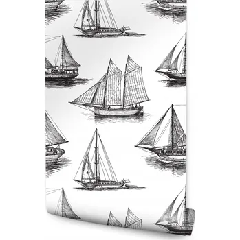 Fototapeta Dětská Tapeta Černobílé Plachetnice Lodě Dekorace