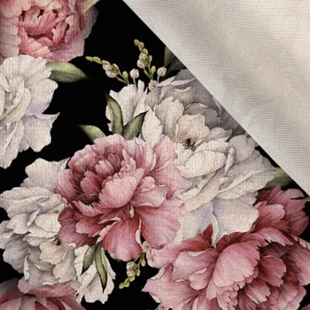 Látka samet / velvet ELIZA pivoňky na černé