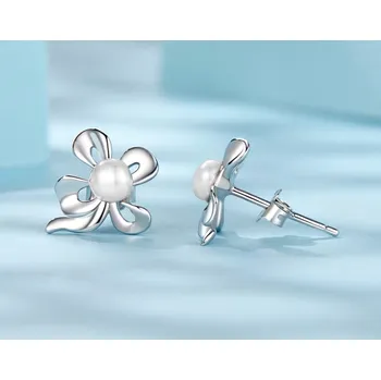 Náušnice For Silver Puzetové náušnice Mašle s perlou - Stříbro 925