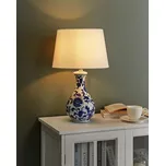 Stolní lampa bílá a modrá porcelánová základna lněné bubnové stínidlo s květinovým vzorem stylové osvětlení Beliani