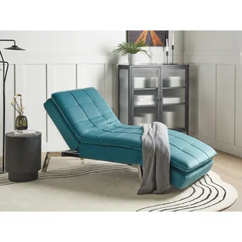 Křeslo Lenoška modrozelená teal sametová prošívaná nastavitelné opěradlo a nohy moderní glamour styl Beliani